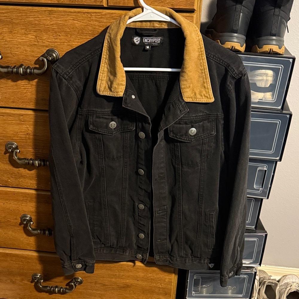 Encrypted Black Jacket With Tan Collar - image 1